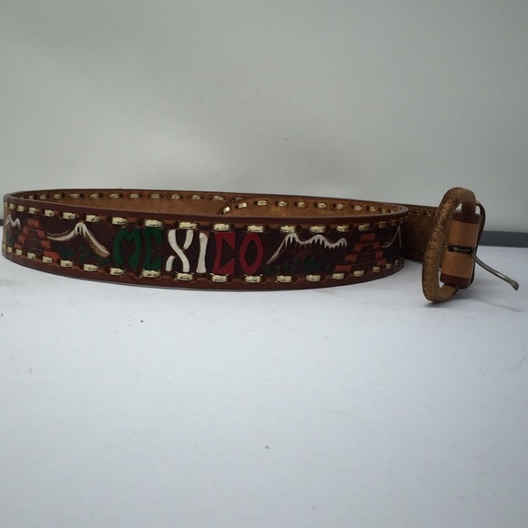Mexican handmade leather embossed belt. - Picture 2 of 4